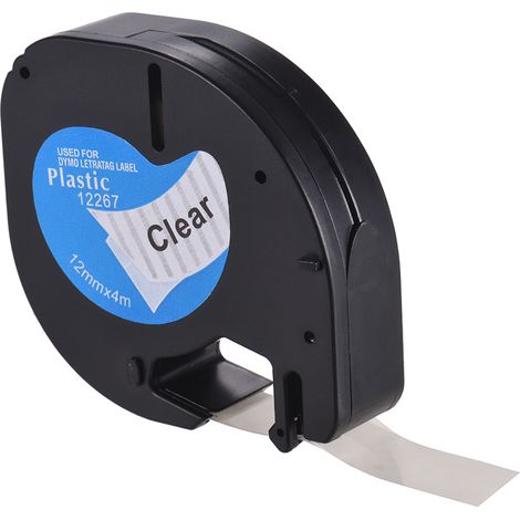 Ruban Étiqueteuse Dymo Lt-100h 12mm x 4m Plastique Transparent Impression Noire Recharge Adhésive Résistante Compatible (1/5)