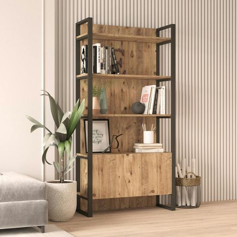 Bibliothèque de salon effet bois, 1 niche fermée JENA (1/5)