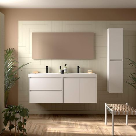 Badezimmermöbel NOJA 1400 2 Türen und 2 Schubladen WHITE SATIN + Waschtisch (1/2)