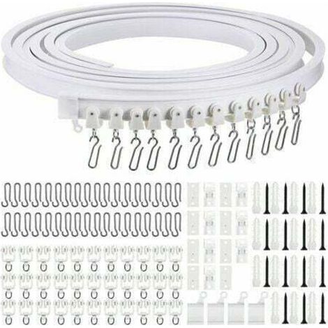Rail de rideau incurvé au plafond pliable de 5 mètres Rail de rideau incurvé flexible pour rail de rideau souple pour rail de rideau avec crochets de rideau en métal, séparateur de pièce pour rideaux (1/4)