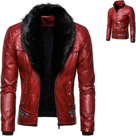 1 veste de moto Divers accessoire de portail, coupe-vent en coton épais et polyester, col fourrure amovible, rivets décoratifs, style punk