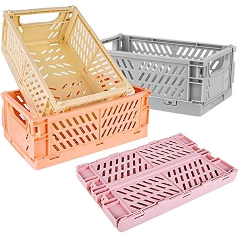 Vegena Lot de 4 petites boîtes pliantes en plastique solide - Mini boîtes de rangement pliables - Petites boîtes de rangement pliantes - 25,5 x 15 x 9,7 cm (1/5)