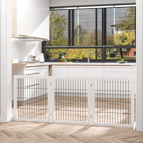 Cancelletto per cani PawHut, cancelletto di sicurezza autoportante con piedini, 185 x 71 cm, cancelletto in legno per cani, cancelletto per scale, barriera per cani per scale, porte, cucina, corridoio