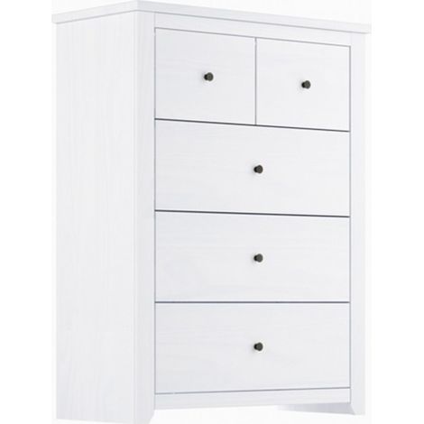 Havana 3+2 Chest of Drawers - Pine/Metal - L39 x W90 x H120 cm - White/Pewter - Flat Pack