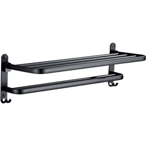 Porte-serviettes de salle de bain, porte-serviettes mural, porte-serviettes sur pied, noir, 40 cm (1/4)