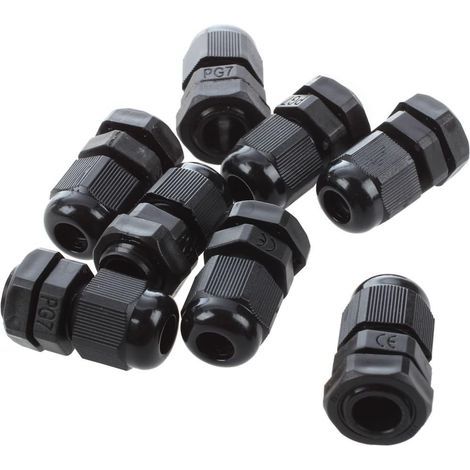 Packung mit 8 schwarzen, wasserdichten PG7-Kabelverschraubungen aus Kunststoff für 3-6,5 mm Kabel für Maschinen (1/5)