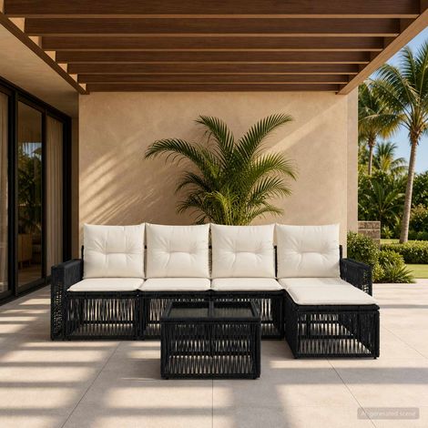 vidaXL Ensemble de canapé de jardin 6 pc Noir et blanc crème polyrotin (1/5)