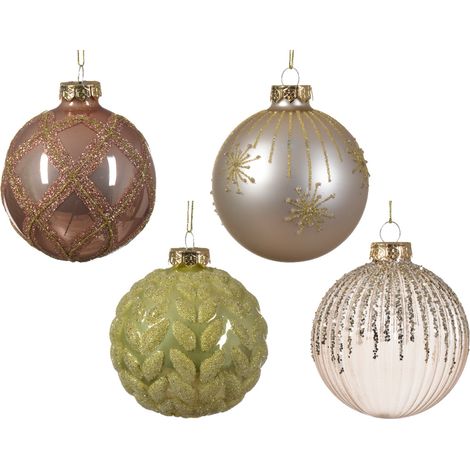 Pallina di Natale Vetro di palla lucido-opaco-trasparente fuoco-dorso-foglia-controllo 4ass colore rosé frizzante/colore ø 8cm