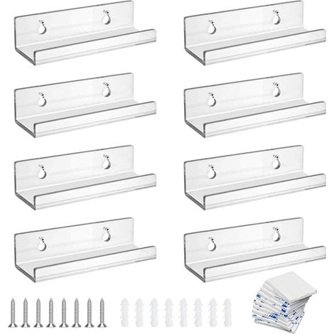 Ensemble de 8 étagères murales transparentes en acrylique pour CD et photos – 10 x 3,5 x 3 cm (1/5)