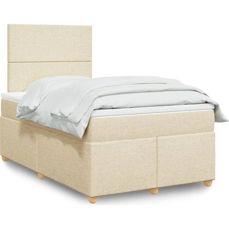 vidaXL Sommier à lattes de lit avec matelas crème 120x190 cm tissu (1/5)