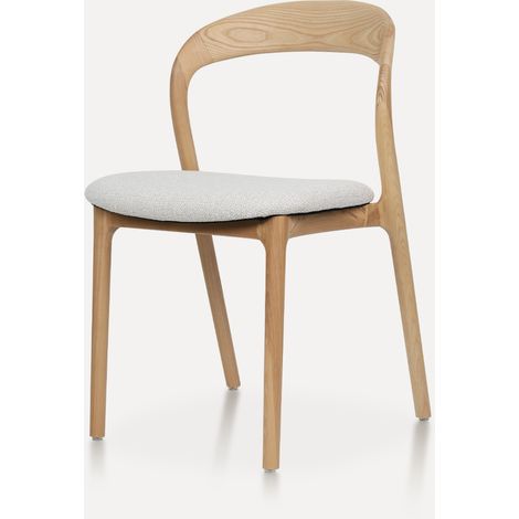 Silla de comedor de fresno natural con asiento de tela cruda, 51,5 × 53 × 80,5 cm - CHICFURN (1/5)