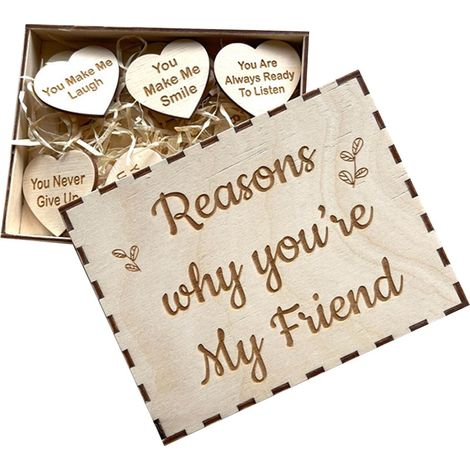 Boîte En Bois Et Cœurs En Bois - Lot De 10 Cœurs Personnalisés Avec Messages - Idée Cadeau Pour Ami - Décoration DIY Pour Mariage Anniversaire Fête (1/5)