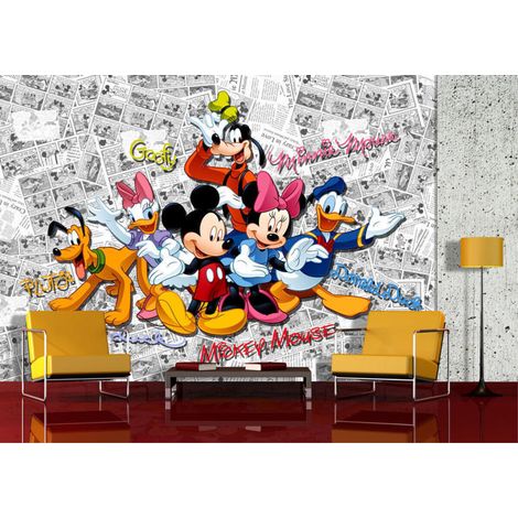 Papier peint à motif Mickey Mouse – Dimensions 360x254 cm – Surface lavable – Colle incluse – Pour chambre d'enfant – Ag Design (1/3)
