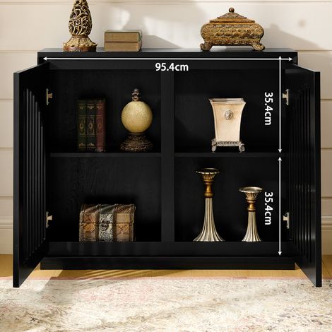 Buffet de rangement noir à portes rainurées avec 2 passe-câbles HOMVRA (1/5)