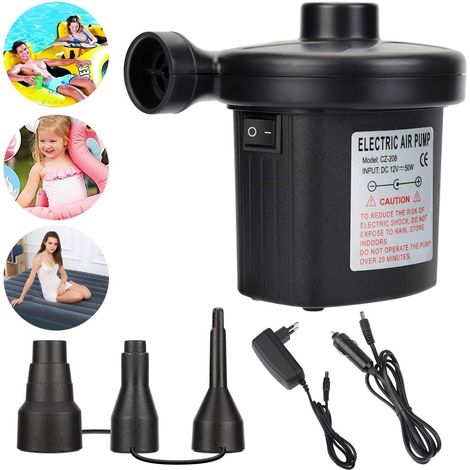 Elektrische Pumpe, Elektrische Luftpumpe mit 3 Düsen, 2 in 1 Tragbarer Schnellaufblasgerät, für Luftmatratze, Camping, Aufblasbares Kissen, Bett, Boot, Schwimmring