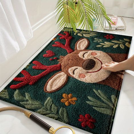 1 tapis de Noël en cachemire imitation renne, doux et confortable - Séchage rapide et absorbant, idéal pour la décoration de porte (1/5)