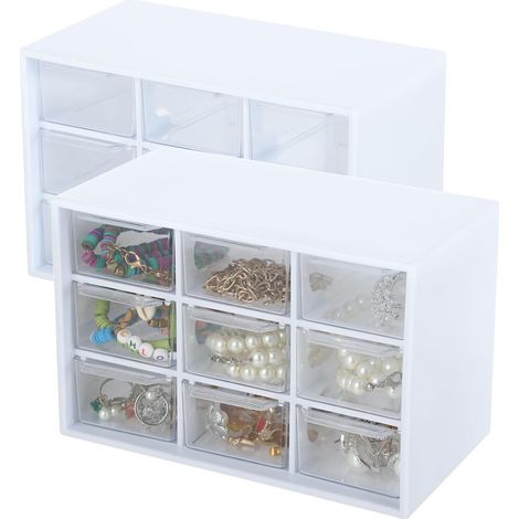 Boîtes de rangement à 2 tiroirs - Boîtes à tiroirs, 18 × 11,8 × 10 cm, 9 boîtes de rangement transparentes, parfaites pour ranger les accessoires de cuisine, les accessoires de bureau (1/5)