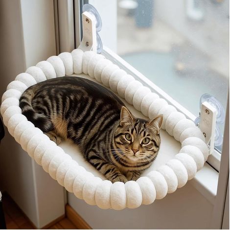 1 Hamac Chat Fenetre, Cadre Acier, 4 Ventouses, Support 18kg, Pliable, Pour Sieste (1/5)