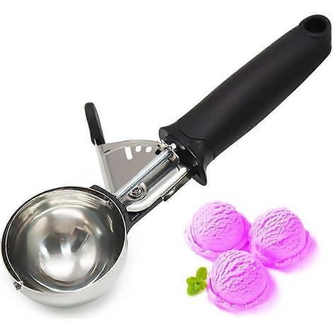 Cuillère à glace robuste, cuillère à biscuits en acier inoxydable 18/8 pour la pâtisserie, cuillère de cuisine pour aliments - Compatible lave-vaisselle, noire (1/5)