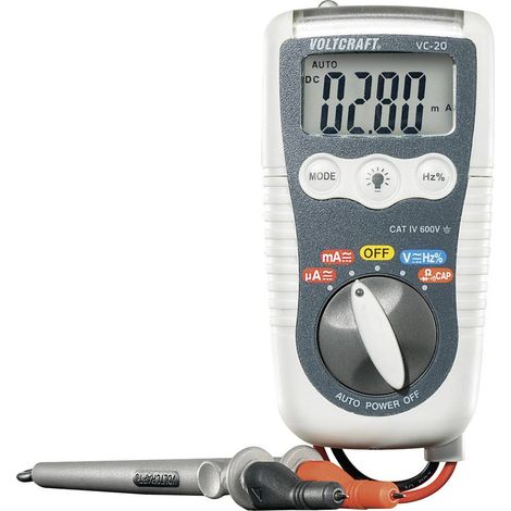 Voltcraft – Multimètre numérique VC20 – Protégé IP54 – CAT III 1000 V, CAT IV 600 V – Affichage 4000 points – Mesures AC/DC, résistance, capacité, fréquence
