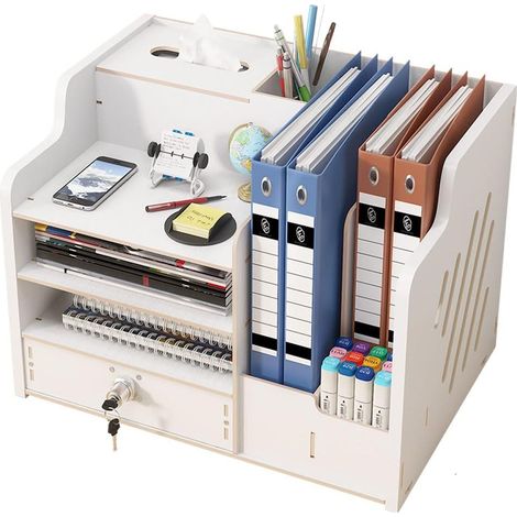 1 Organiseur de bureau, Panneau haute densité, Tiroir rangement, Support documents A4, Maison école (1/5)