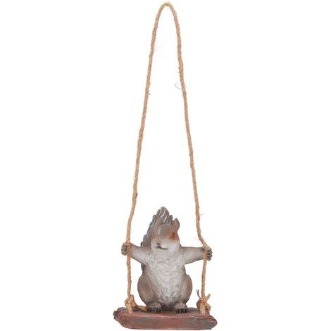 Statues d'écureuil suspendus décor de jardin mignon balanoire écureuil Sculpture extérieur Patio ornement Animal résine Figurine gris marron. (1/5)