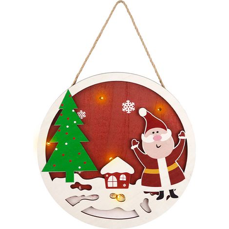 Panneau Décoratif Noël Bois Avec Lumières LED - 28 cm - Pour Porte Fenêtre Mur - Ornement Festif (1/5)