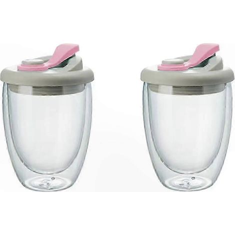 Tasse en verre isotherme avec couvercle étanche pour café, thé et jus, rose (1/5)