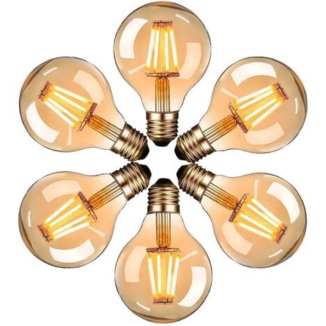 Ampoule LED Edison vintage, ampoule vintage G80 E27 4 W, lumière jaune 2200 K, ampoule à filament vintage, équivalent à une ampoule à incandescence de 40 W, non variable, lot de 6 (1/5)