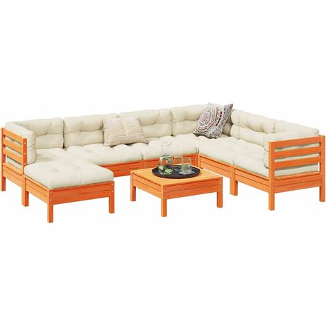Set de sofás jardín 8 pzas con cojines madera pino marrón cera vidaXL (1/5)