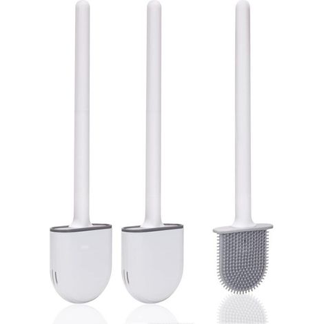Toilet Brush (2 Pack) Silicone Toilet Brush with Holder, Soft Bristles and Non-Slip Handle – for Quick Cleaning and Drying (White 2) (1/5)
