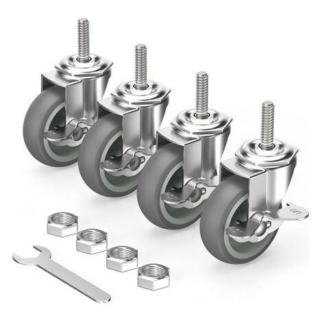 4er Lenkrollen Rollen für Möbel, Drehbar Möbelrollen mit Gewindestange und Bremsen 75mm bis 120KG M10 x 1,5 x 30 mm (1/5)