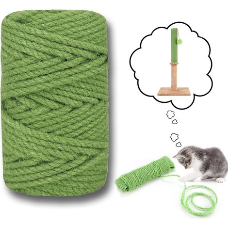 Corde à griffer pour chat 6 mm x 30 m, corde en sisal naturel, ficelle épaisse pour arbre à chat et décoration, verte (1/5)