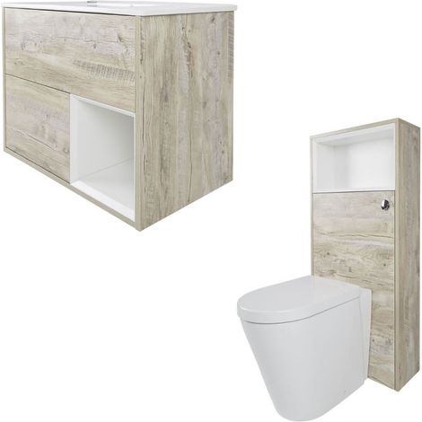Milano Bexley Light Oak 810mm Bathroom Vanity Unit with Basin Toilet WC Unit and Back to Wall Pan - No LED Lights (1/5)