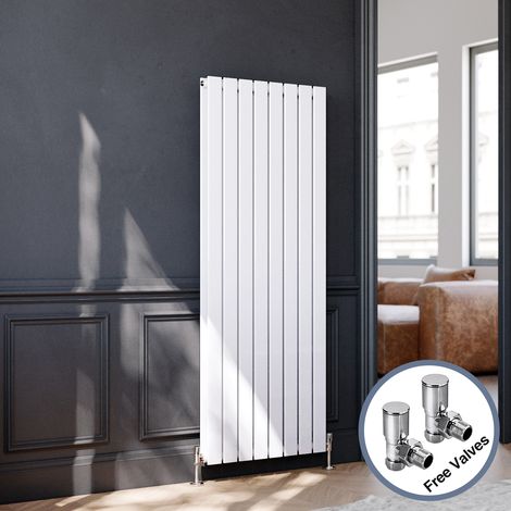 ELEGANT 1600 x 608 mm Vertical Column Designer Radiator White Double Flat Panel Central Heating Radiators + Angled Radiator Valves (1/5)