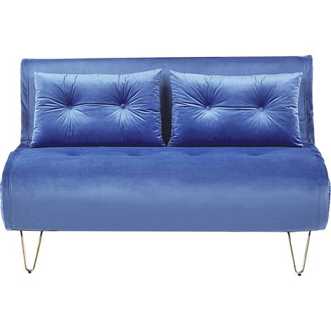Sofá cama 2 plazas de terciopelo azul marino dorado sin reposabrazos 2 cojines Vestfold