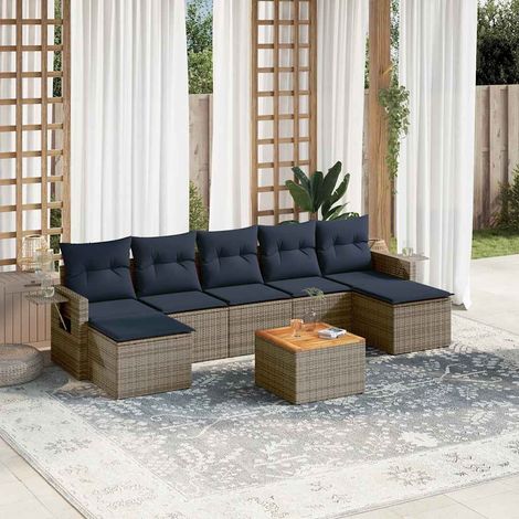 8-teiliges Gartensofa-Set mit Kissen, grau, Polyrattan (1/5)