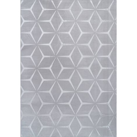 Tapis argent à motif géométrique relief - 80 x 150 cm (1/5)
