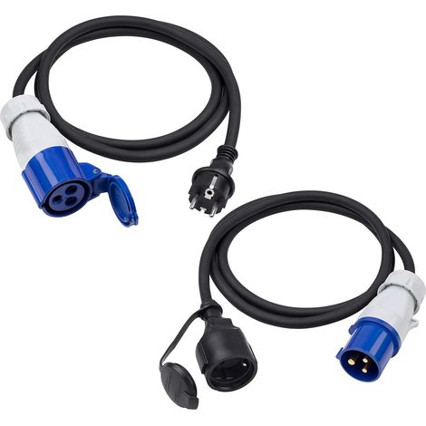 Lot de 2 Câble Adaptateur CEE, 1,5 m, H07RN-F3G, 16 A, IP44, Camping-car (1/5)