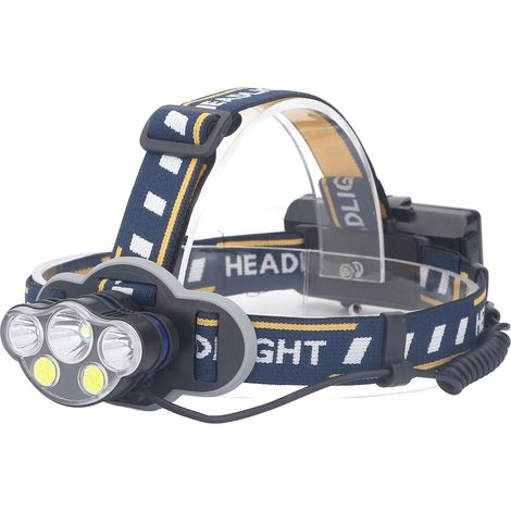 Wiederaufladbare Stirnlampe mit 5 leistungsstarken, wasserdichten 560 lm COB-LEDs und einem USB-Anschluss. (1/5)