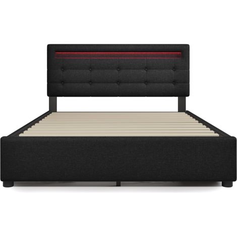 Cadre de lit avec éclairage LED et 4 tiroirs, lit double rembourré 140x200cm, tête de lit réglable en hauteur, sommier à lattes en bois, noir (sans matelas) (1/5)