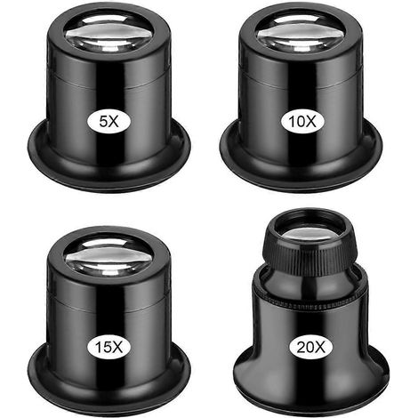 Lot de 4 loupes de bijoutier 5X/10X/15X, loupe portable de poche -- (1/5)