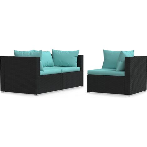 Maison Exclusive - 3-tlg. Garten-Lounge-Set mit Kissen Schwarz Po