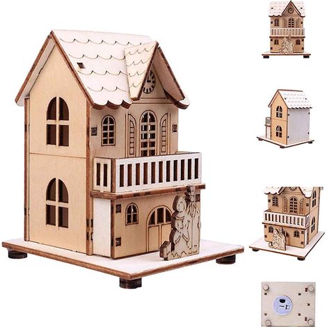 Église En Bois - Décoration De Noël Avec Éclairage LED Intégré - Scène De Village Rustique - Pour Intérieur Et Table De Fête - 1 Pièce