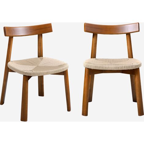 Set 2 sedie scandinave legno hevea seduta in corda