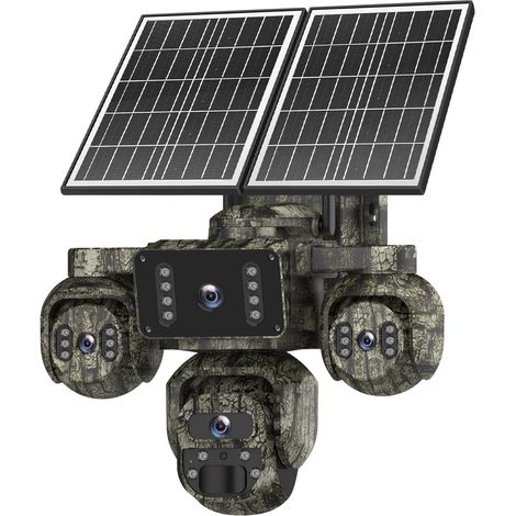 Caméra de Surveillance Solaire 4G LTE 4 Objectifs Quatre Images Simultanées 20MP Ultra HD, Zoom 4x, Vision Nocturne Couleur & Infrarouge 30m Camouflage Caméra de Chasse Extérieure IP66 Étanche,Audio (1/5)