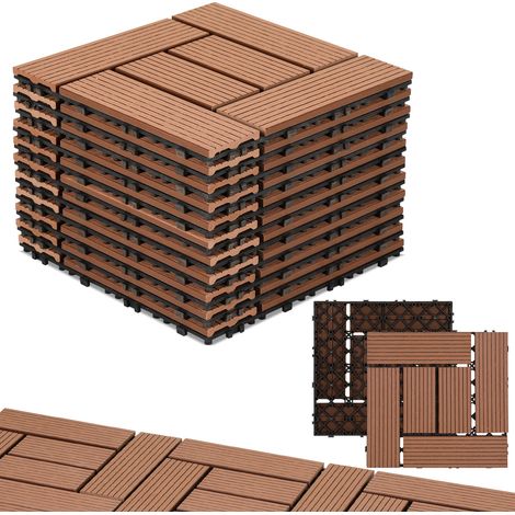 Randaco WPC Terrassenfliesen 110er Spar Set für 10m², 30x30 cm, Braun in Holzoptik, für Garten Balkon Bodenbelag mit Drainage und Klicksystem