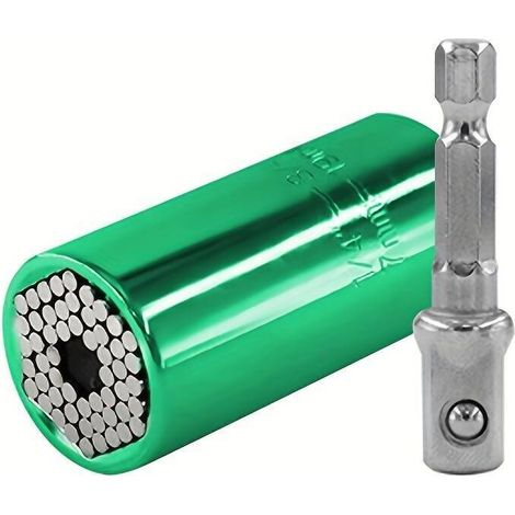 Universal-Steckschlüssel 7–19 mm, Professioneller Steckschlüsselsatz, Tragbarer Werkzeugsatz, Handliches Multifunktions-Reparaturset mit Bohr- und Ratschenadapter, Chromstahl - Crezuo (1/4)