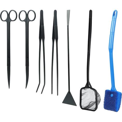 Filet de pêche 7 en 1 Outils Aquarium - Filet de pêche, Ciseaux, Spatule de Nettoyage Algues pour Aquascaping (1/5)