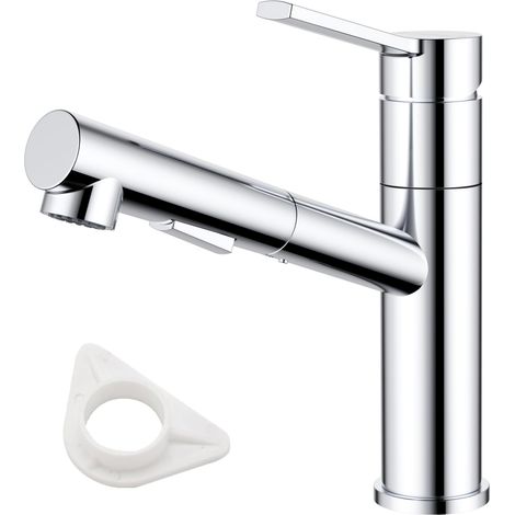 Robinet de cuisine chromé avec douchette extensible, en acier inoxydable SUS304 haute pression, mitigeur de cuisine avec 2 types de jet, robinet d'évier rotatif à 120° pour cuisine (1/5)